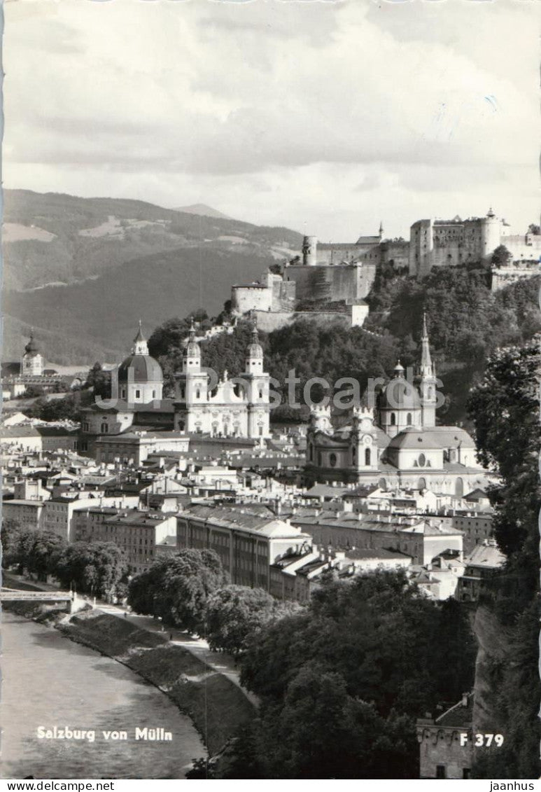 Salzburg von Mulln - city view - fortress - river - 379 - old postcard - 1959 - Austria - used - JH Postcards