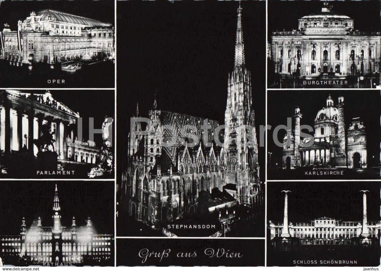 Wien - Vienna - Gruss aus Wien - Oper - Parlament - Rathaus - multiview - 50733 - old postcard 1958 Austria - used - JH Postcards