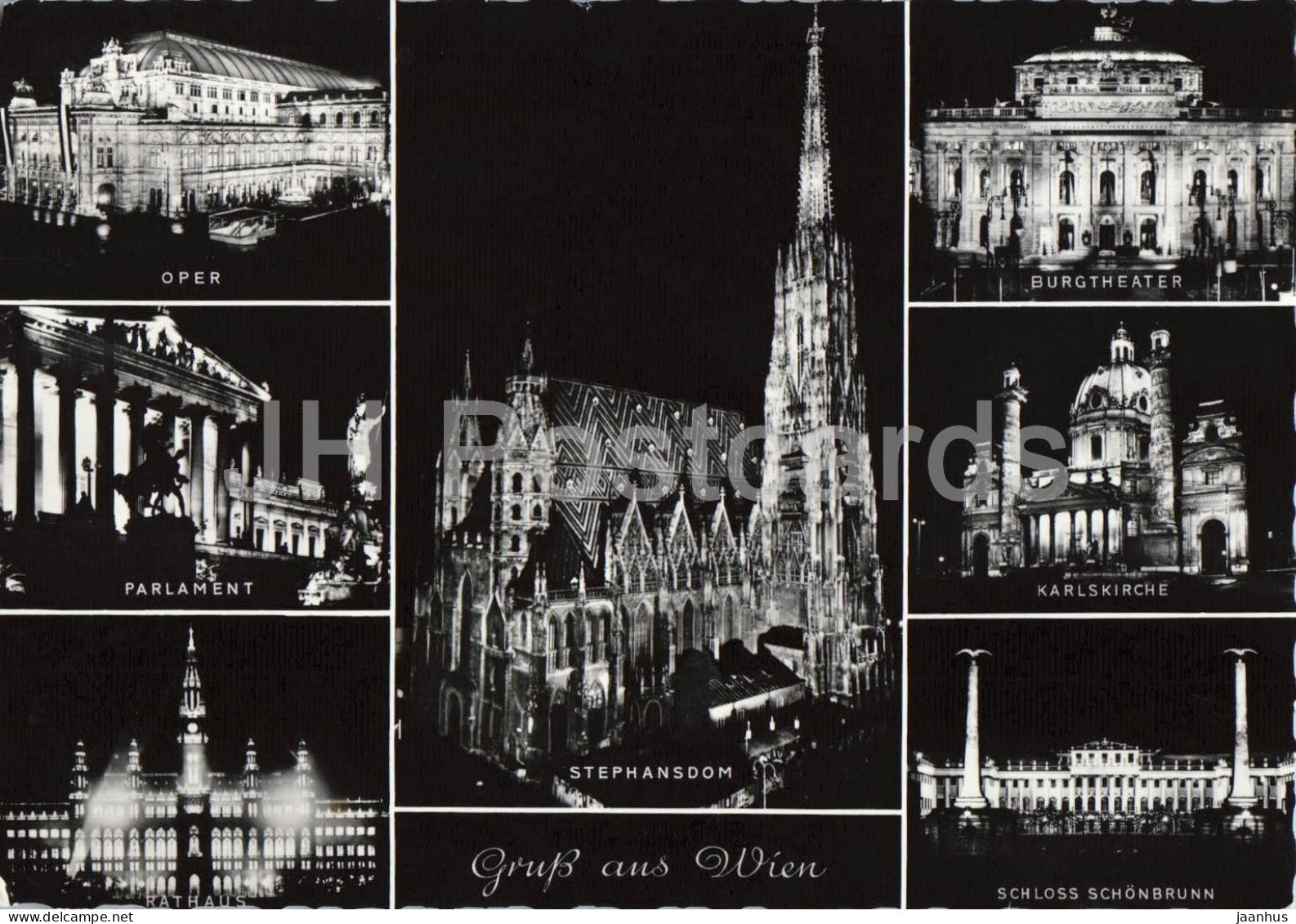 Wien - Vienna - Gruss aus Wien - Oper - Parlament - Rathaus - multiview - 50733 - old postcard 1958 Austria - used - JH Postcards