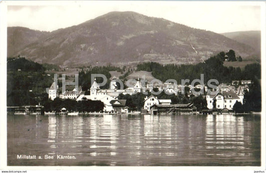 Millstatt a. See - Karnten - lakeside town view - monastery buildings - old postcard - 1933 - Austria - used - JH Postcards