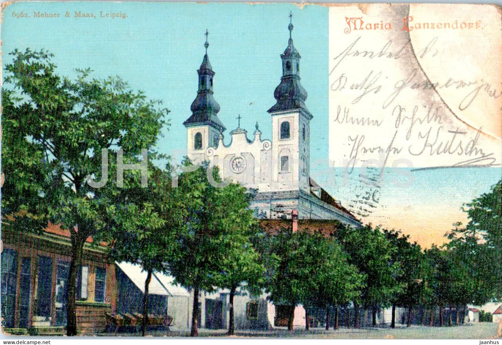 Maria Lanzendorf - Church - village square - No. 6962 - old postcard - 1900s - Austria - used - JH Postcards
