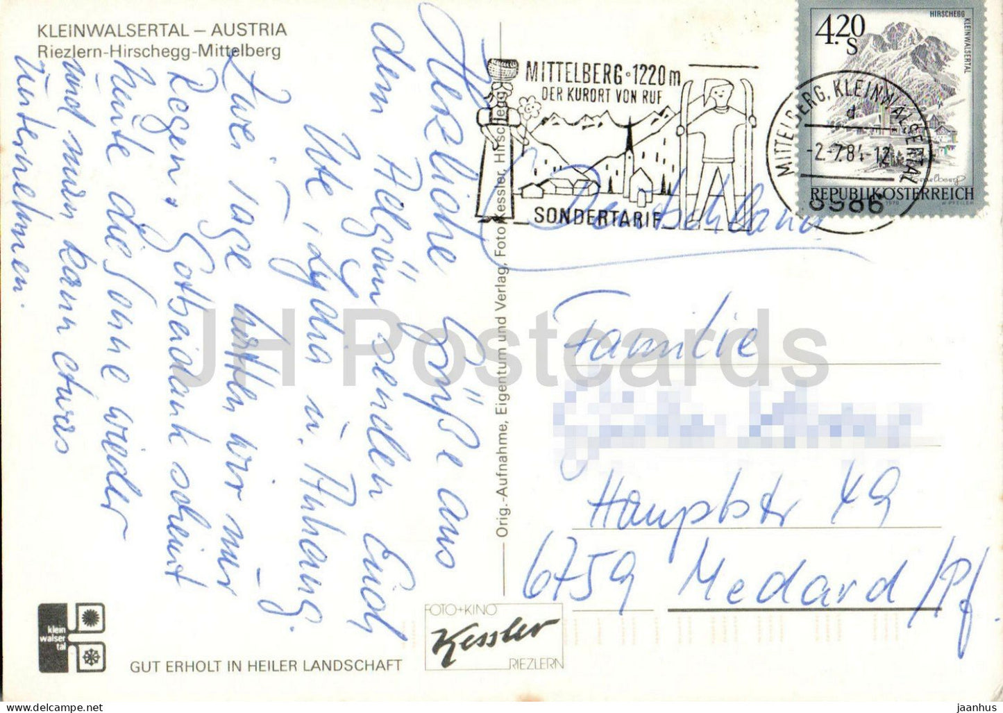 Kleinwalsertal - Riezlern - Hirschegg - Mittelberg - Widderstein - Heuberg - Berge - 1984 - Österreich - gebraucht