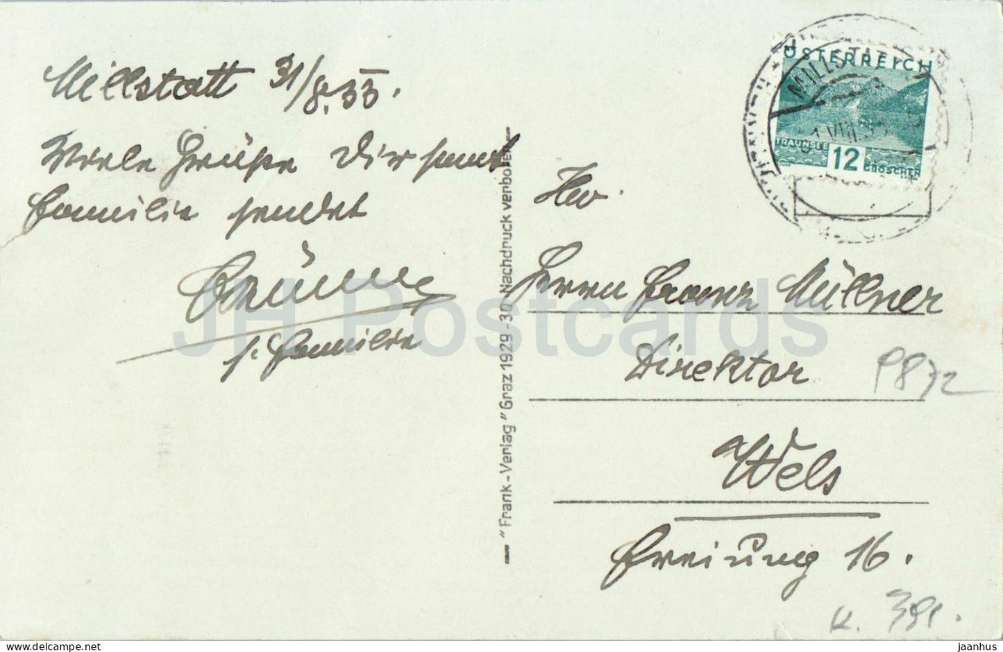 Millstatt a. See - Karnten - lakeside town view - monastery buildings - old postcard - 1933 - Austria - used