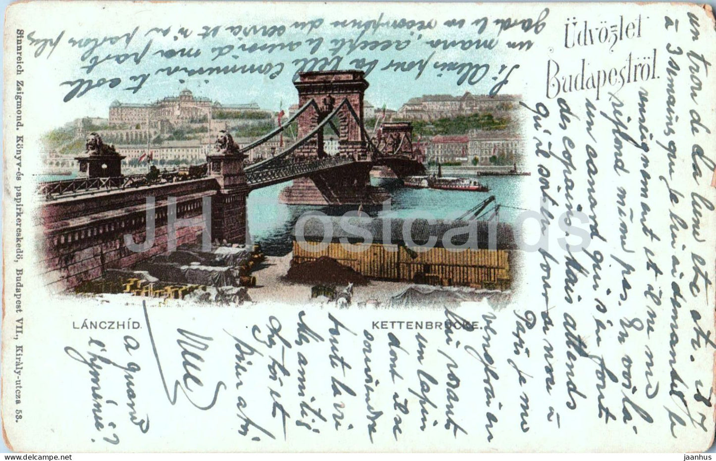 Budapest Lanczhid - Kettenbrucke - Chain Bridge - Danube river - Buda Castle - old postcard - 1910 - Hungary - used - JH Postcards