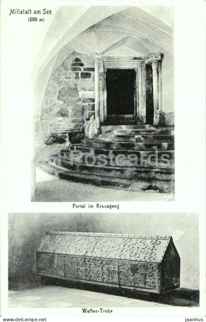 Millstatt am See 580 m - Portal im Kreuzgang - Waffen-Truhe - Portal - Cloister - Weapon Chest - old postcard - unused - JH Postcards