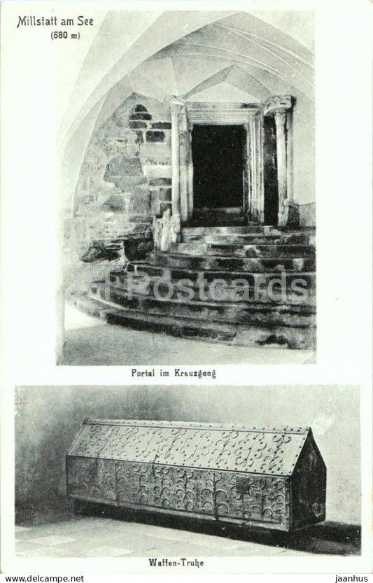 Millstatt am See 580 m - Portal im Kreuzgang - Waffen-Truhe - Portal - Cloister - Weapon Chest - old postcard - unused - JH Postcards