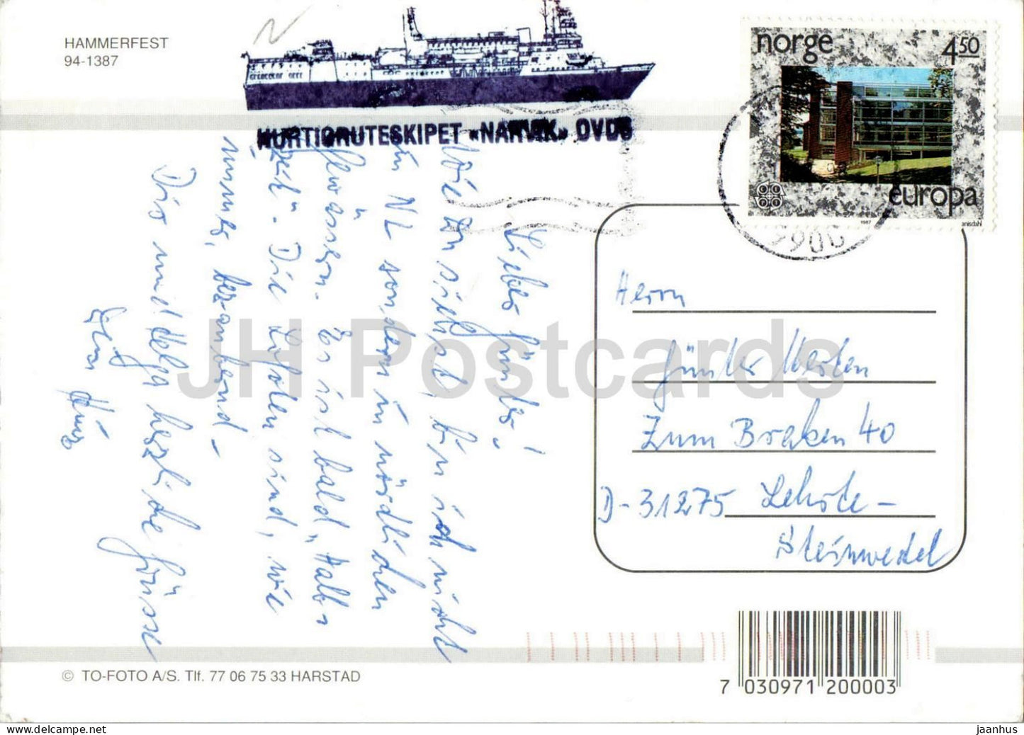 Hammerfest - Hafenstadt - Fjord - Fähre Narvik - 94 - 1387 - 2000er - Norwegen - gebraucht
