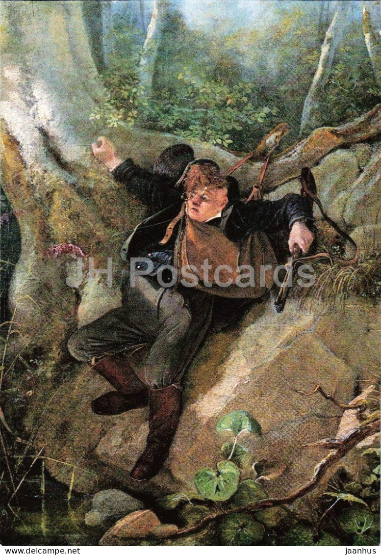 painting by Carl Spitzweg - A Hunting Accident - Jagdunfall - 2391 - German art - 1982 - Germany - used - JH Postcards