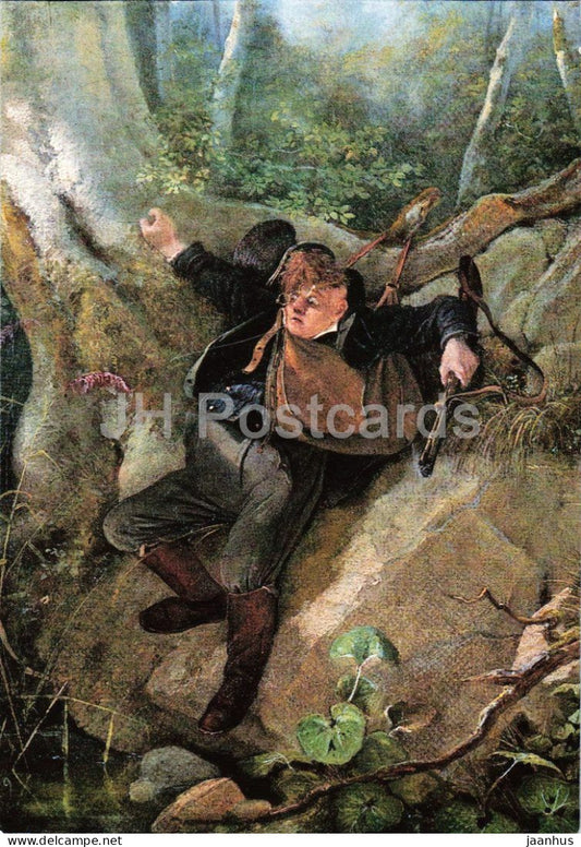 painting by Carl Spitzweg - A Hunting Accident - Jagdunfall - 2391 - German art - 1982 - Germany - used - JH Postcards