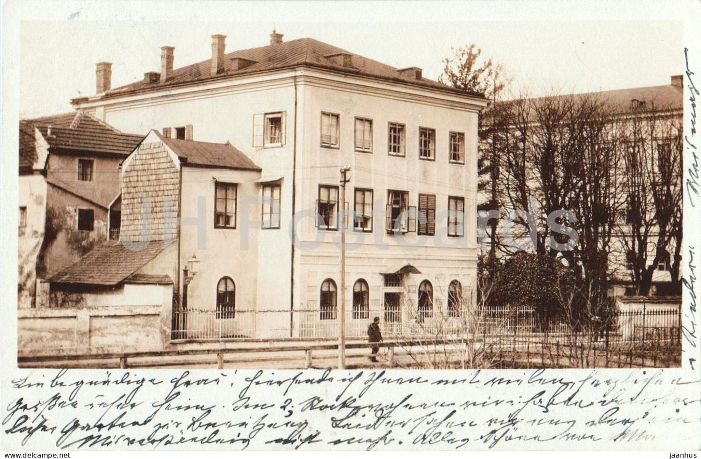 Stadtansicht mit Haus an der Esplanade - city view with house - old postcard - 1900 - Austria - used - JH Postcards