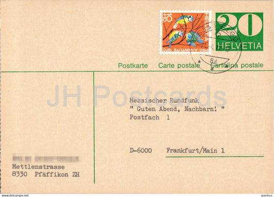 Guten Abend Nachbarn - Hessischer Rundfunk - postal stationery - 52 - 1972 - Switzerland - used - JH Postcards