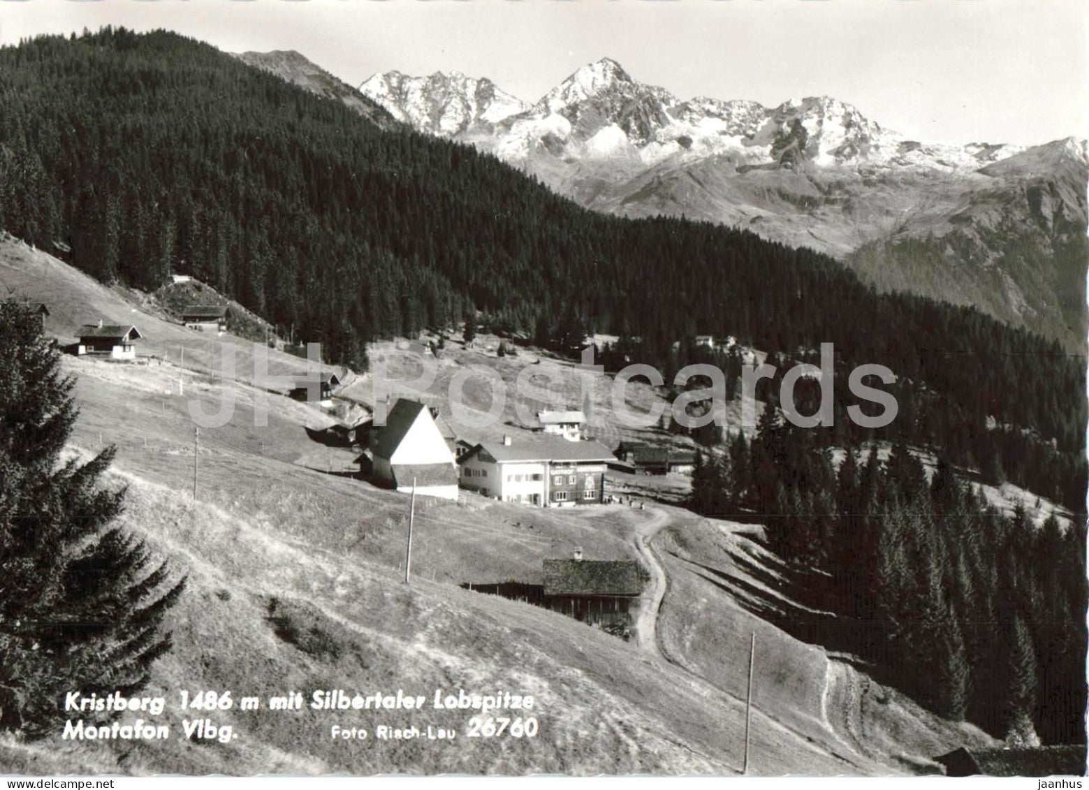 Kristberg 1486 m mit Silbertaler Lobspitze - Montafon - Vlbg. - alpinr village - 26760 - old postcard - Austria - unused - JH Postcards