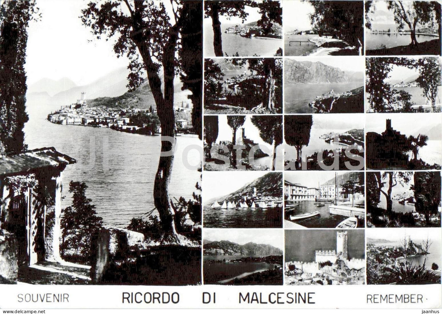 Malcesine - Ricordo di Malcesine - Souvenir - Lake Garda - town - multiview - 3592 - old postcard - 1959 - Italy - used - JH Postcards