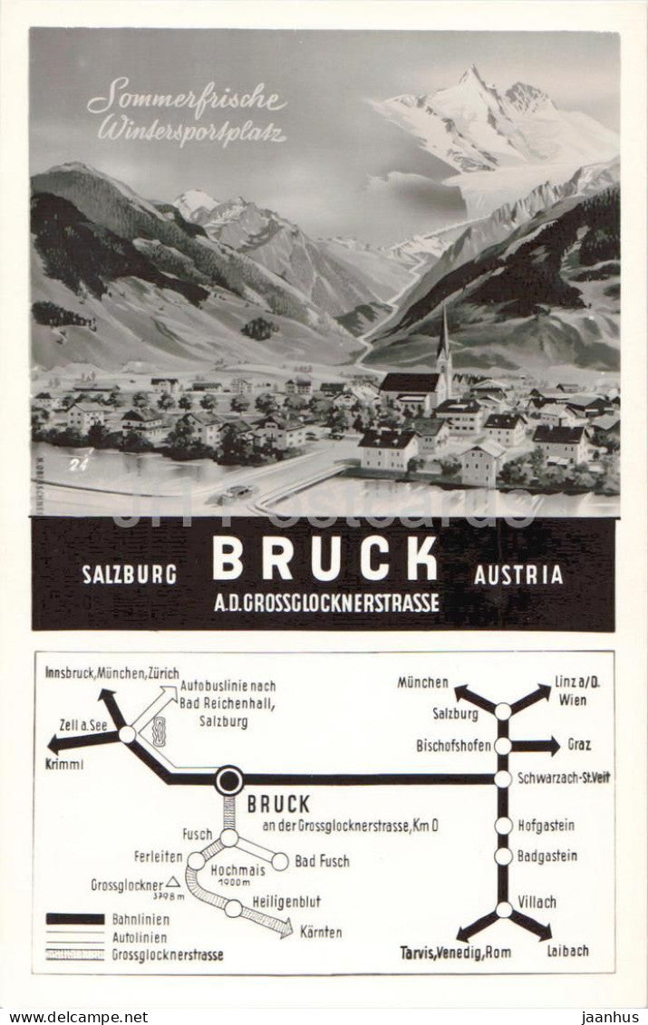 Bruck a. d. Grossglocknerstrasse - Salzburg - map alpine road tourism - poster style -  old postcard - Austria - unused - JH Postcards