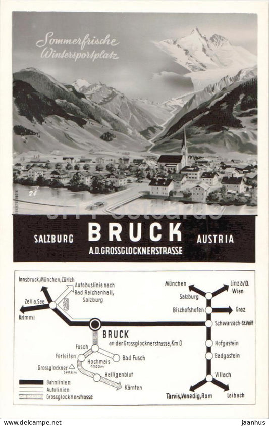 Bruck a. d. Grossglocknerstrasse - Salzburg - map alpine road tourism - poster style -  old postcard - Austria - unused - JH Postcards