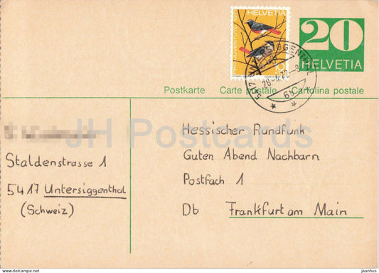 Guten Abend Nachbarn - Hessischer Rundfunk - postal stationery - 66 - 1972 - Switzerland - used - JH Postcards