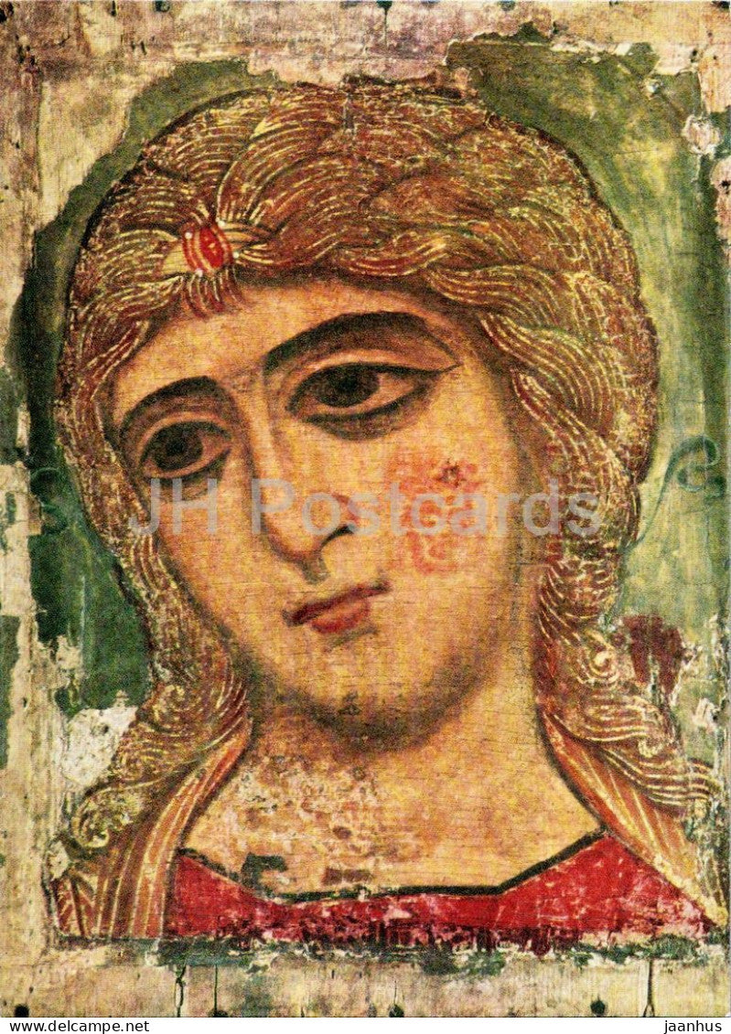 icon painting - Head of an Archangel - Kopf eines Erzengels - Novgorod icon - Russian art - 1974 - Germany DDR - unused - JH Postcards