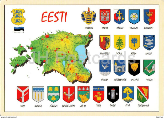 The coats of arms of Estonia - Towns - map - Estonia - unused - JH Postcards