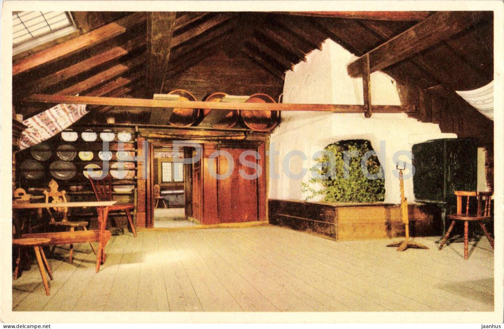 Stockholm - Skansen Kyrkhultsstugan fran Blekinge - Kyrkhult Cottage - interior museum - old postcard - Sweden - unused - JH Postcards