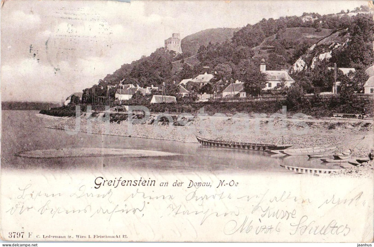 Greifenstein an der Donau - boat - Danube - village - No. 3797 - old postcard - Austria - used - JH Postcards