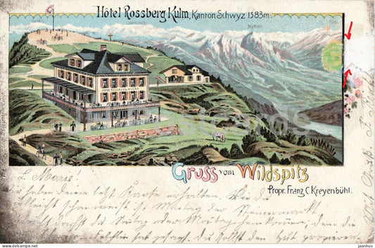 Gruss vom Wildspitz - Hotel Rossberg Kulm - Kanton Schwyz 1583 m - LITHO - old postcard - 1911 - Switzerland - used - JH Postcards