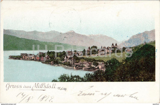 Gruss aus Millstatt - lakeside view - town panorama - old postcard - 1899 - Austria - used - JH Postcards