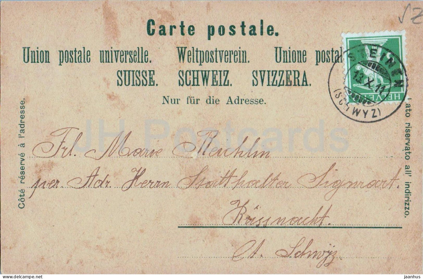 Gruss vom Wildspitz - Hôtel Rossberg Kulm - Kanton Schwyz 1583 m - LITHO - carte postale ancienne - 1911 - Suisse - d'occasion 