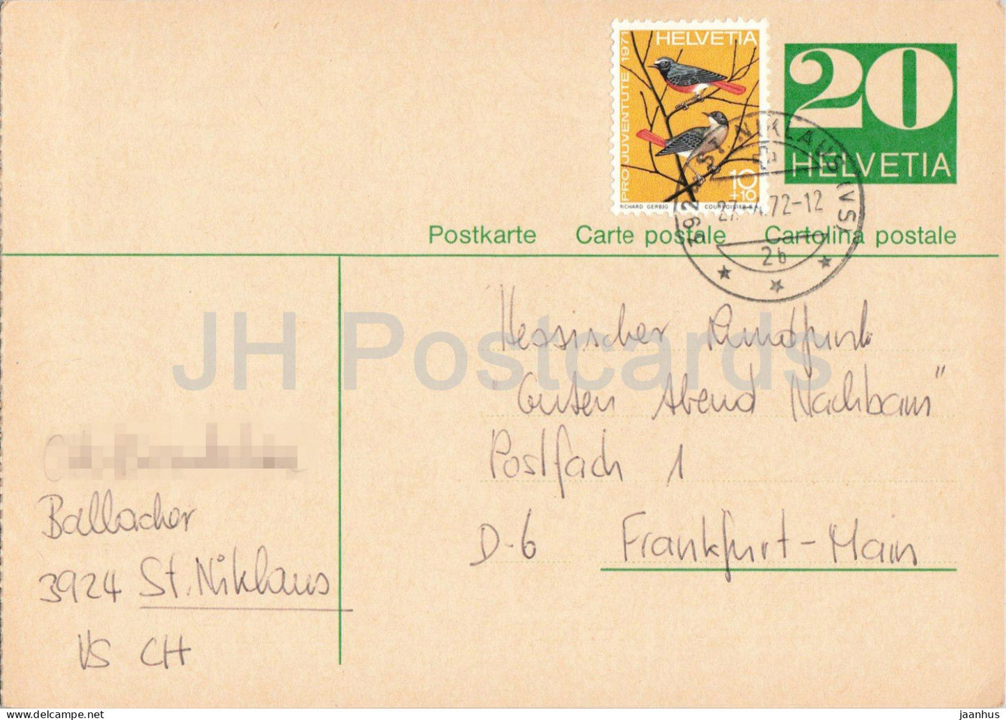 Guten Abend Nachbarn - Hessischer Rundfunk - postal stationery - 50 - 1972 - Switzerland - used - JH Postcards