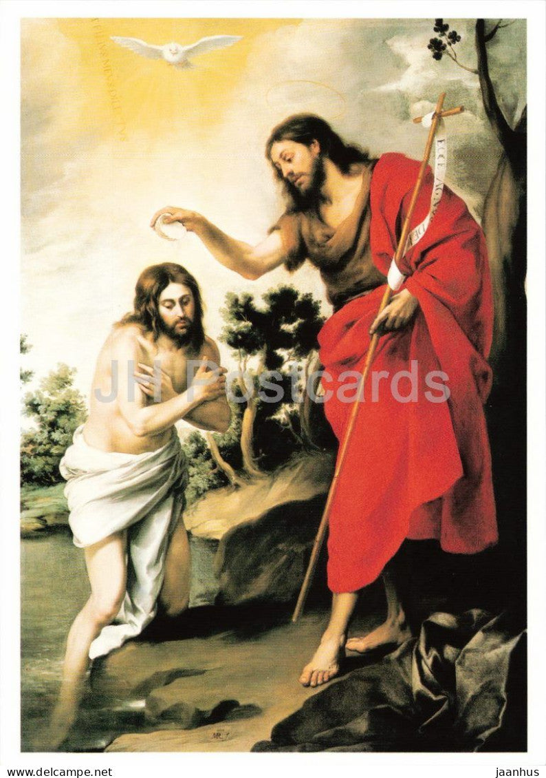 painting by Bartolome Esteban Murillo - The Baptism of Christ - Die Taufe Christi - Spanish art - Germany - unused - JH Postcards