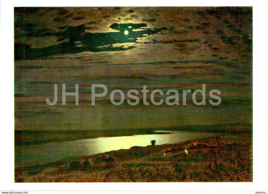 painting by Arkhip Kuindzhi - Moonlit night on the Dnieper river - Russian art - 1988 - Russia USSR - unused - JH Postcards
