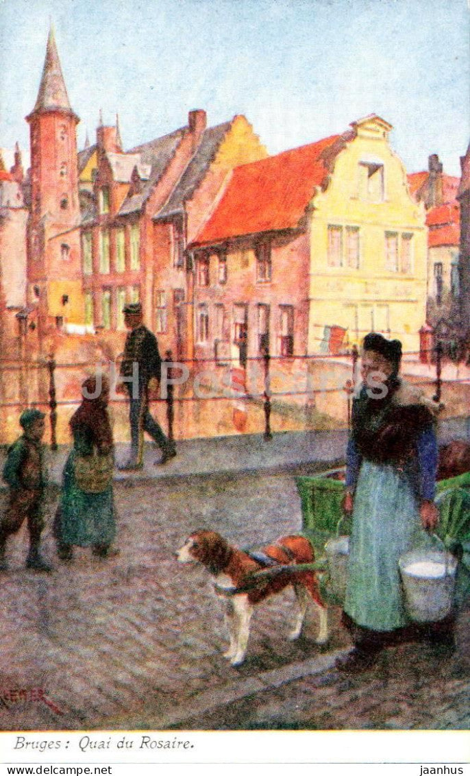 Bruges - Brugge - Quai du Rosaire - Rosary Quay - Series No. 8 - illustration - old postcard - Belgium - unused - JH Postcards