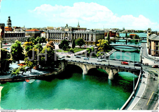 Stockholm - Riksdagshuset och Norrbro - Parliament House - bridge - 59/32 - 1960 - Sweden - used - JH Postcards
