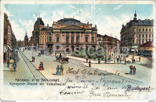 Budapest - Kerepesi ut es Nepszinhaz - Kerepesi Strasse mit Volkstheater - old postcard - 1900s - Hungary - used - JH Postcards