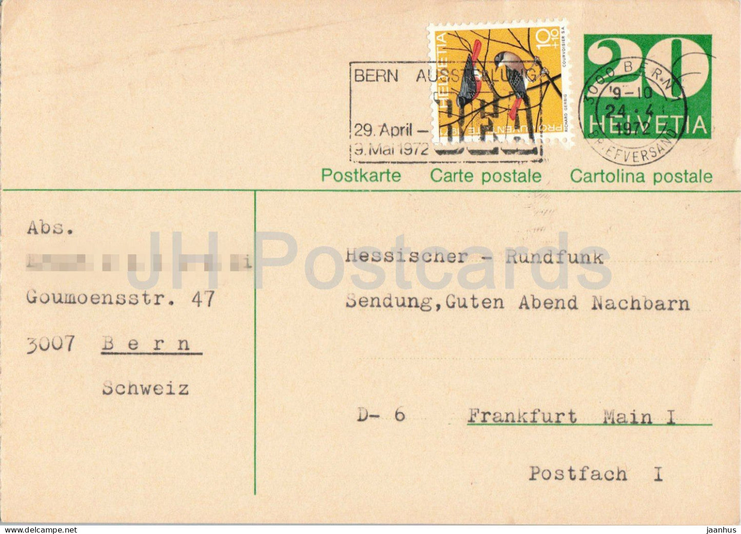 Guten Abend Nachbarn - Hessischer Rundfunk - postal stationery - 64 - 1972 - Switzerland - used - JH Postcards
