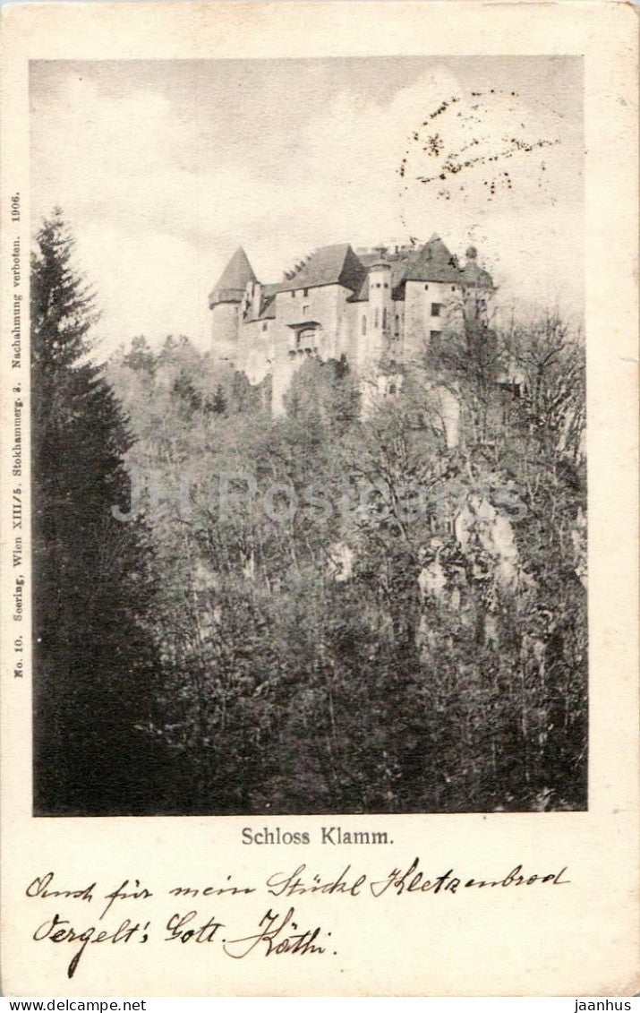 Schloss Klamm - Klamm Castle - castle on rocky hill near Grein - Stokhammer - 10 - old postcard - 1906 - Austria - used - JH Postcards