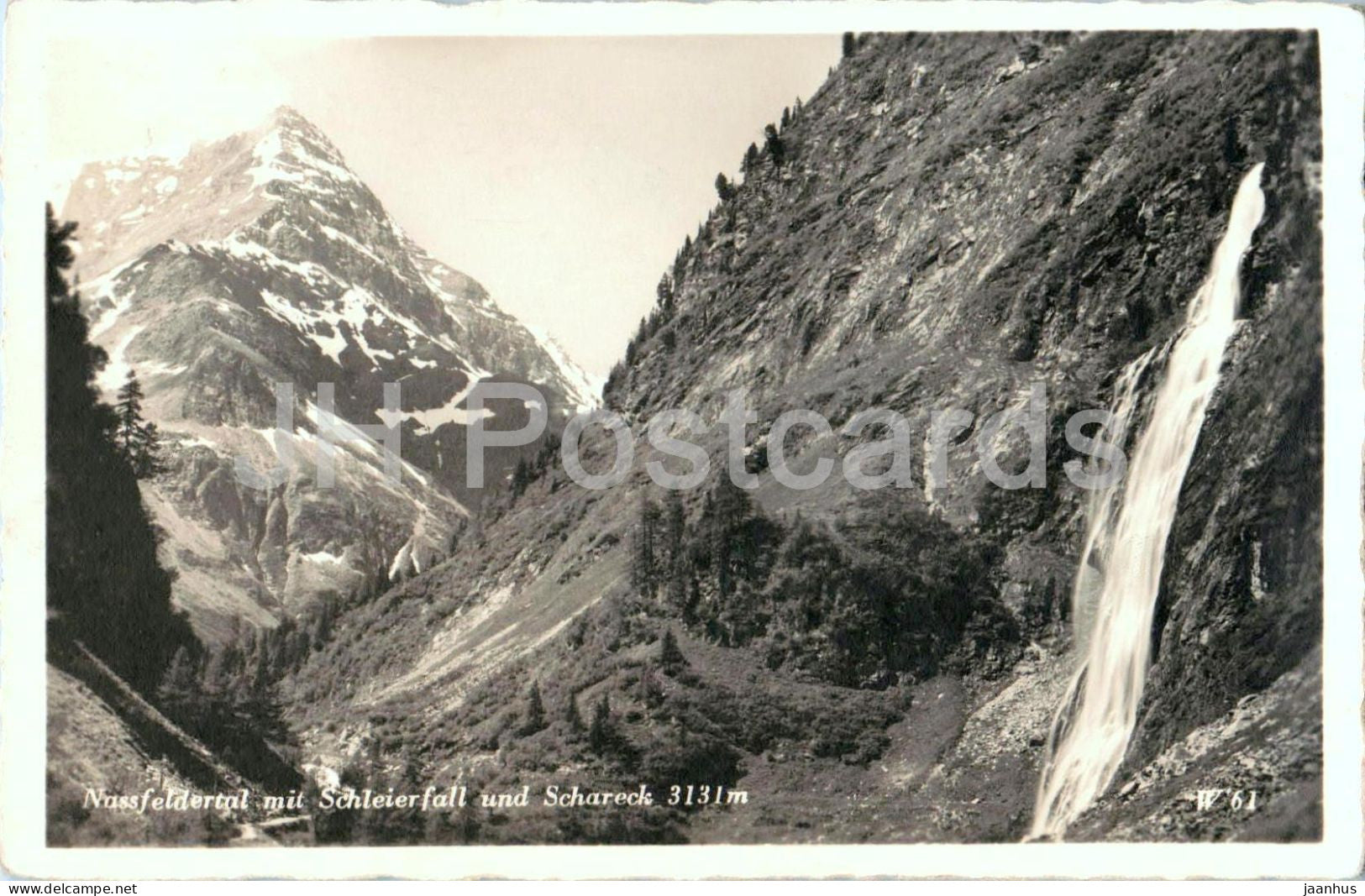 Nassfeldertal mit Schleierfall und Schareck 3131 m - Alps - Valley - W 61 - old postcard - 1947 - Austria - used - JH Postcards