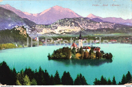 Veldes - Bled - Krain - lake view with church island - 12830 - old postcard - Slovenia - used - JH Postcards