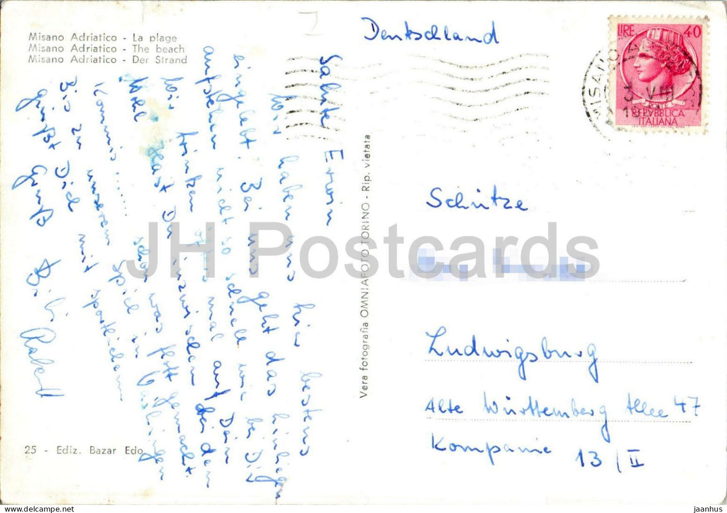 Misano Adriatico - La Spiaggia - beach - seaside resort - Adriatic coast - 25 - old postcard - Italy - used