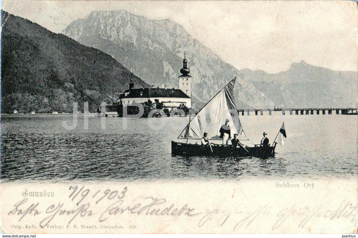 Gmunden - Schloss Ort mit Segelboot - castle - 328 - old postcard - 1903 - Austria - used - JH Postcards