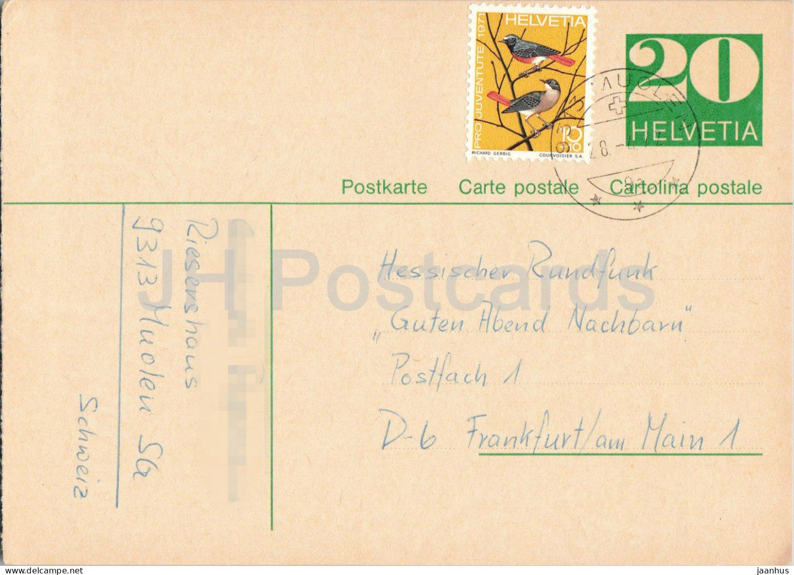 Guten Abend Nachbarn - Hessischer Rundfunk - postal stationery - 47 - 1972 - Switzerland - used - JH Postcards