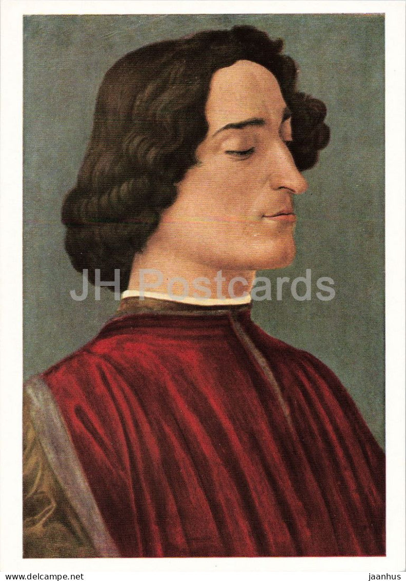 painting by Sandro Botticelli - Portrait of Giuliano de Medici - Italian art - Germany - unused - JH Postcards