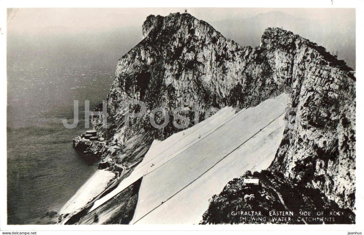 Gibraltar - Eastern Side of Rock Showing Water Catchments - cliffs - old postcard - 1955 - Gibraltar - used - JH Postcards
