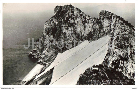 Gibraltar - Eastern Side of Rock Showing Water Catchments - cliffs - old postcard - 1955 - Gibraltar - used - JH Postcards