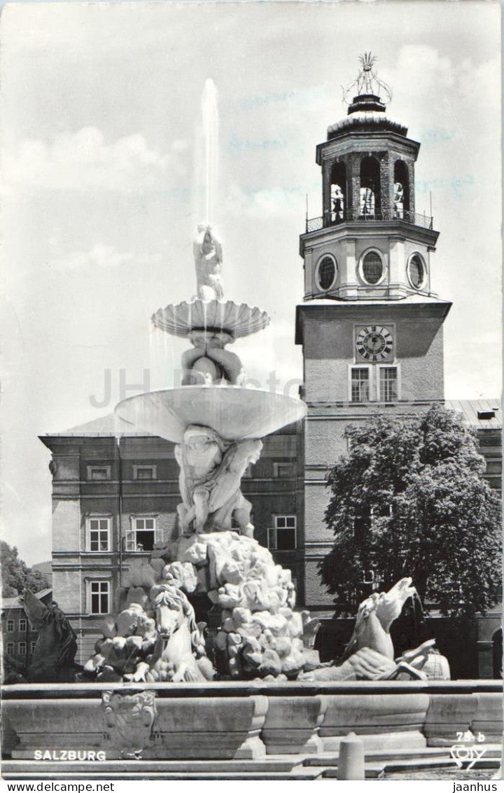 Residenzbrunnen und Glockenspiel - Salzburg - fountain - baroque architecture - old town - 75 B - 1960 - Austria - used - JH Postcards