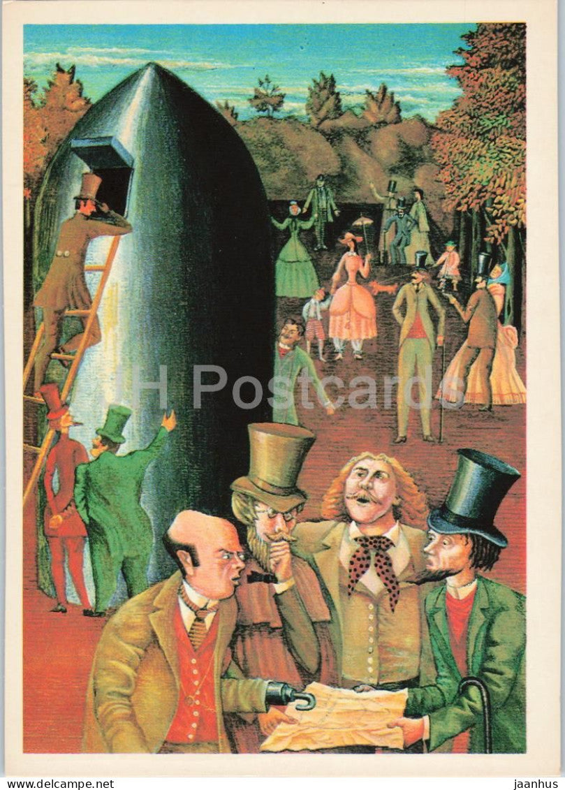 From the Earth to the Moon - rocket - Books of Jules Verne - 1980 - Russia USSR - unused - JH Postcards