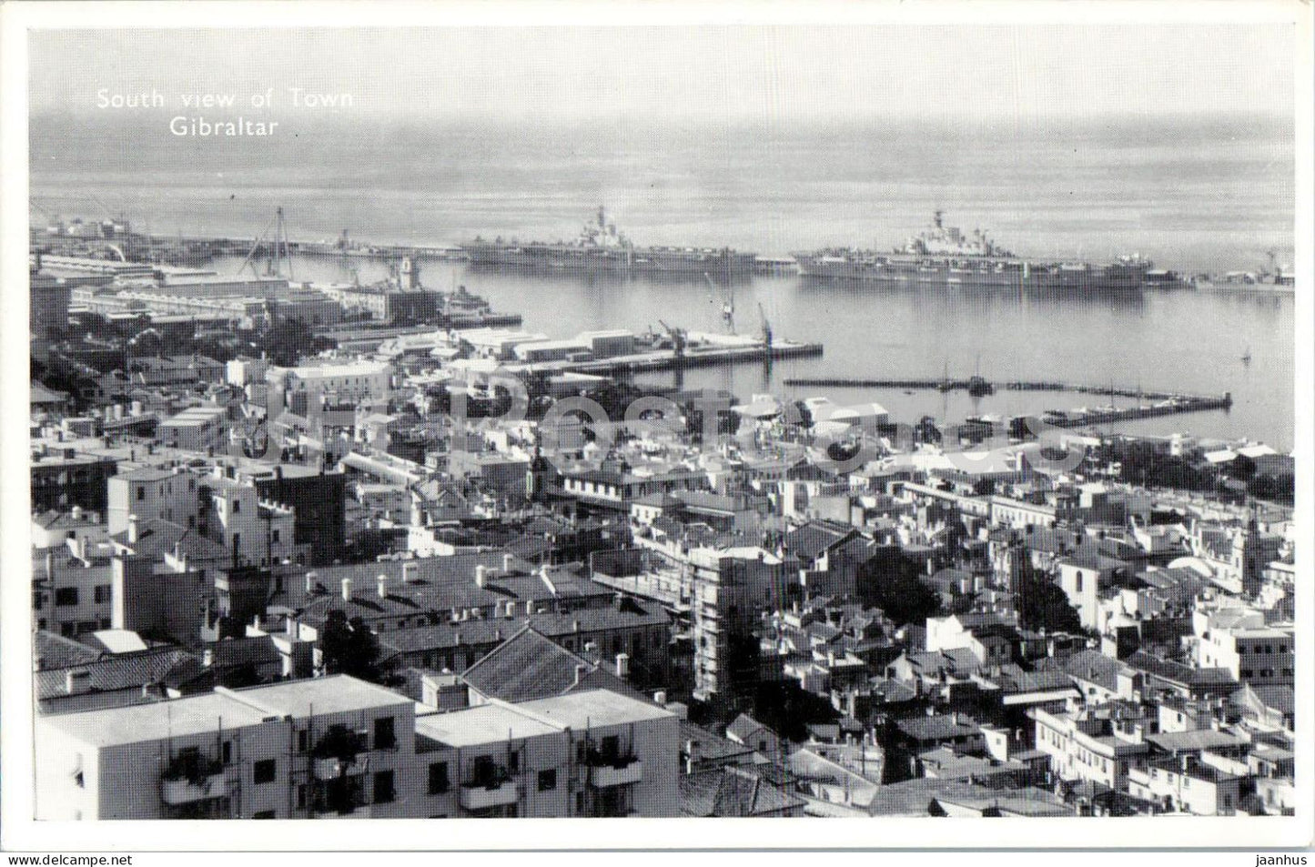 Gibraltar - South view of Town Gibraltar - harbour - ships - naval vessels - warship - old postcard - Gibraltar - unused - JH Postcards