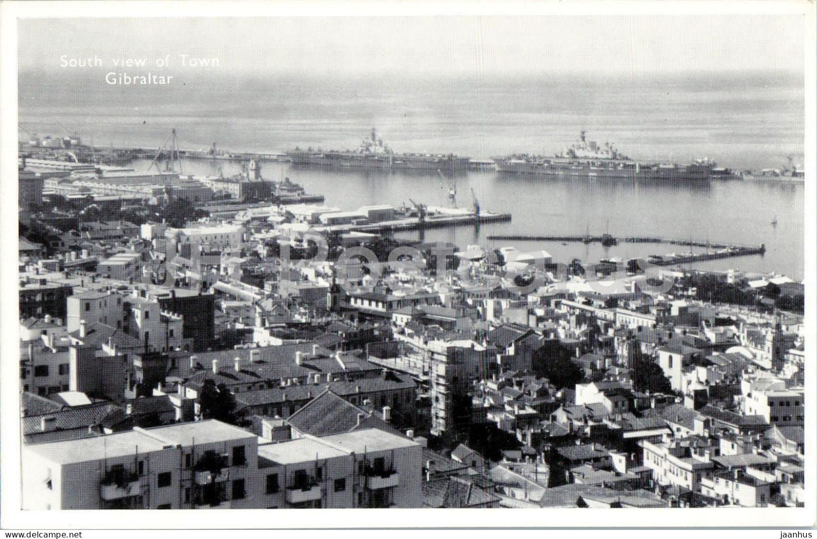 Gibraltar - South view of Town Gibraltar - harbour - ships - naval vessels - warship - old postcard - Gibraltar - unused - JH Postcards