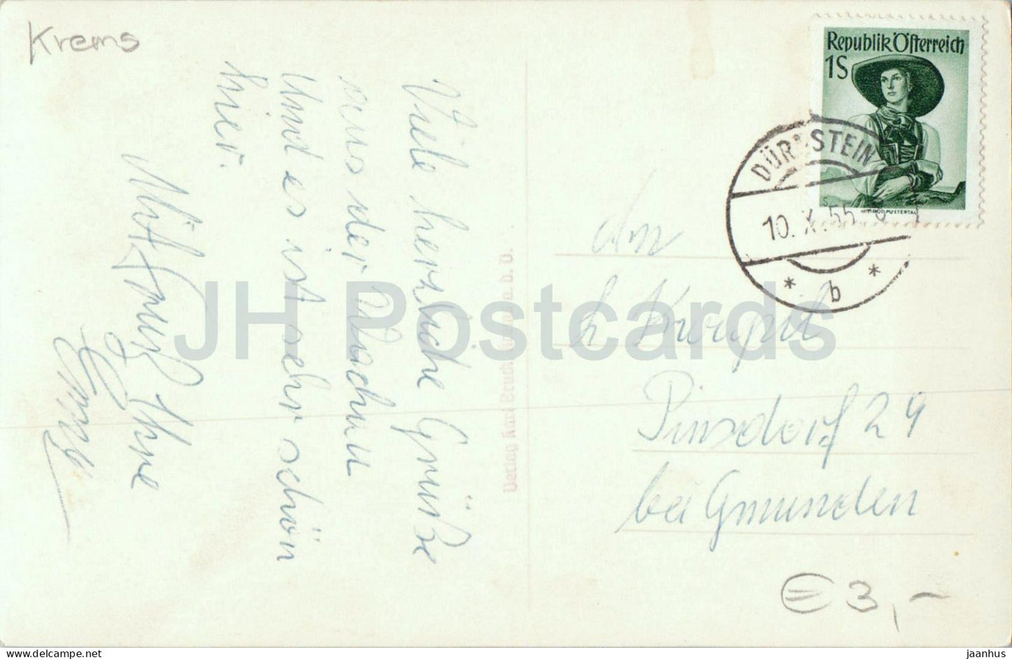 Durnstein in der Wachau - vue sur la ville - carte postale ancienne - 1955 - Autriche - inutilisée 