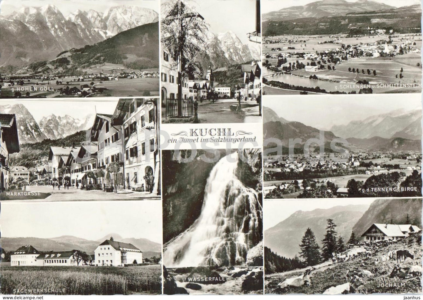 Kuchl - ein Juwel im Salzburgerland - Marktgasse - Sagewerkschule - Jochalm - multiview - 24 - 1964 - Austria - used - JH Postcards
