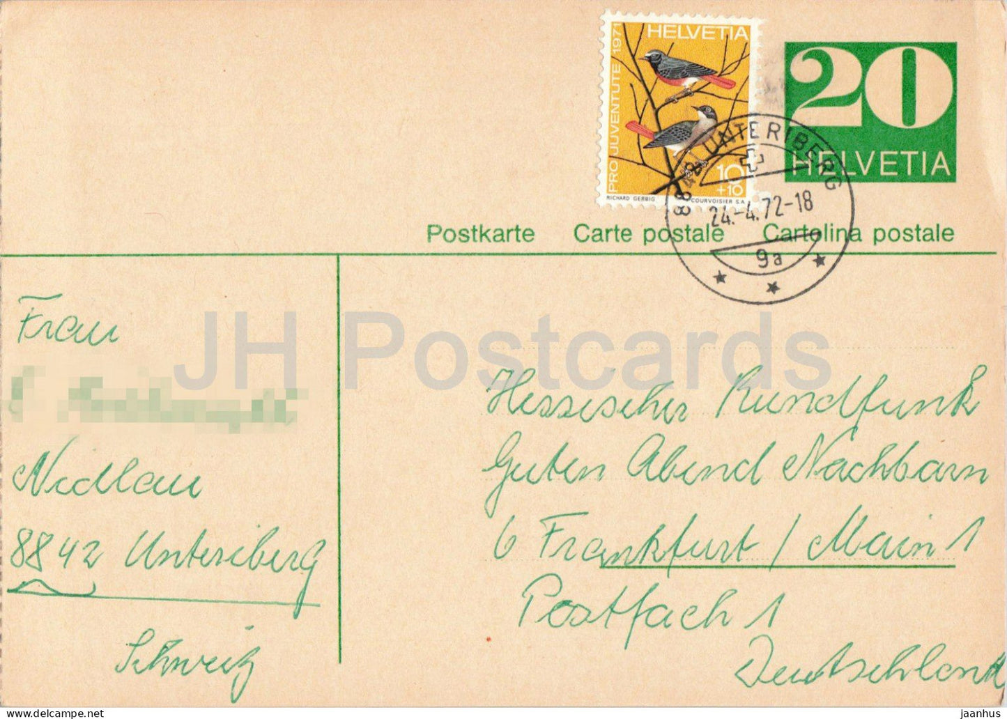 Guten Abend Nachbarn - Hessischer Rundfunk - postal stationery - 63 - 1972 - Switzerland - used - JH Postcards